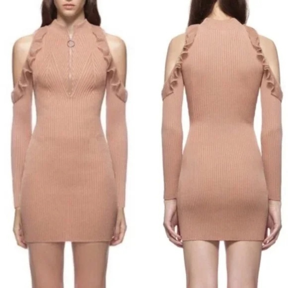 Self-Portrait Alina Sexy Bodycon Ruffle Blush Party Dress Ribbed  (111)